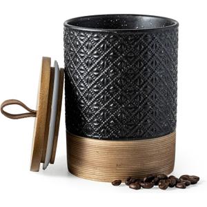 Ceramic Jar with Lid, Airtight Coffee Container, Kitchen Food Storage Jar for Coffee Bean Spice Sugar Cookie, Stackable Decorative Jars for Housewarming Gift, Coffee Bar Decor, Black 28 fl.oz