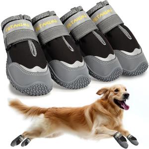 Petanims Dog Shoes for Large Dogs, Medium Dog Boots & Paw Protectors for Winter Snow, Waterproof Dog Booties for Hot Pavement, Hardwood Floors, for Rainy Black Size 4 (#4(width 1.96 inch) for 36-43 lbs)