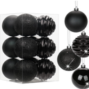 3.15" Christmas Ball Ornaments Black 12 Pcs Shatterproof Christmas Tree Decorations Xmas Tree Medium Christmas Ornaments Balls with Hanging Loop for Halloween Wedding Holiday Party Wreath Home Decor