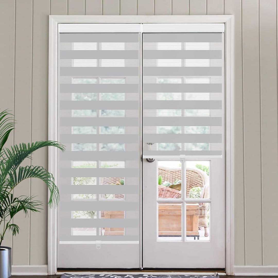 SEEYE Cordless Zebra Blinds for Window, French Door Blinds Free-Stop Roller Window Shades with Valance 29" W x 90" H, Light Filtering Window Treatment Sheer Blinds & Shades Easy to Install, Gray