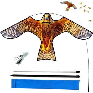 HENGDA KITE Bird Hawk Flying Kite with Pole Crops Farm Protector Bird Scarer Flying Kite with 4m Pole Yellow