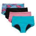 Hanes Girls' Big Comfort Underwear, Hipster Period Panties, Moderate Protection, 4-Pack, Boyshort-Pink/Blue/Black-4 Pack, 1
