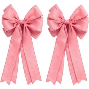 Meseey Large Velvet Bows for Farmhouse Wreaths, 20 x 10 Inches, 2 Pack, Door Decorations (Pink)
