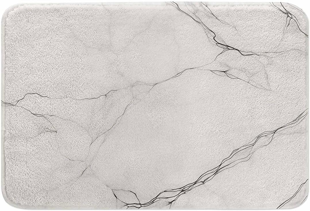 Marble Bathroom Mat Rugs Abstract White Gray Marble Texture Microfiber Faux Cashmere Thick Plush Bath Mat Non-Slip Water Absorbent Bath Carpet for Bathtub Bathroom Floor Tub 16X24 Inch