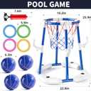 NIPLOOOW Pool Basketball Hoop, 2-in-1 Floating Pool Toys Ring Game with 4 Balls and Pump, Outdoor Swimming Pool Basketball Games Water Play Toy Family Party for Kids Adults Age 3-12 (Blue)