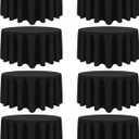 8 Pack Black Round Tablecloths 90 Inch Black Table Cloth Stain and Wrinkle Resistant Reusable and Washable Polyester Fabric for Buffet Wedding Party and Banquet