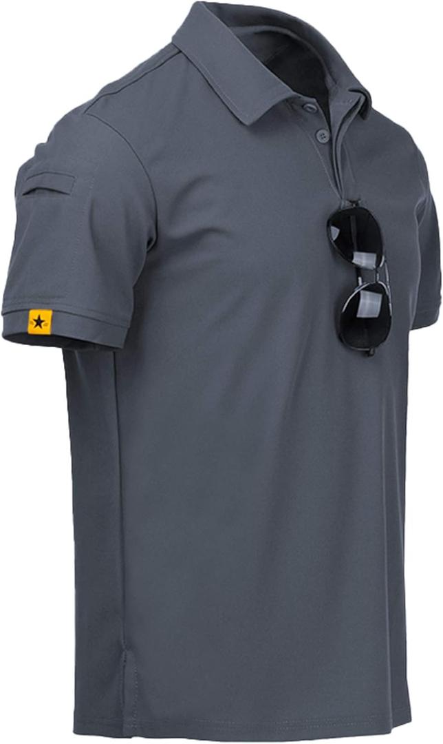 ZITY Mens Polo Shirt Short Sleeve Sports Tactical T-Shirt Athletic Golf Polos Daily Casual Stylish Collared Shirts for Men (Large, Grey)