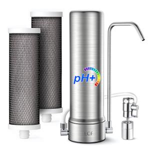 LCF Alkaline Countertop Water Filter,   Enhanced 6-Stage Stainless Steel Water Filter for Sink Faucet, Reduces Heavy Metals, Bad Taste & 99% Chlorine, 16,000 Gallons(2 Filters)