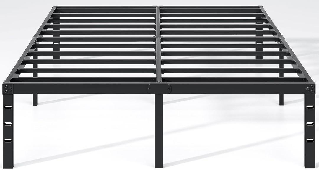 Metal Bed Frame,Queen Size Bed Frame with Storage Space,Heavy Duty Sturdy Mattress Foundation,Easy Assembly,No Box Spring Needed, Black,18 Inch,Queen (Queen)