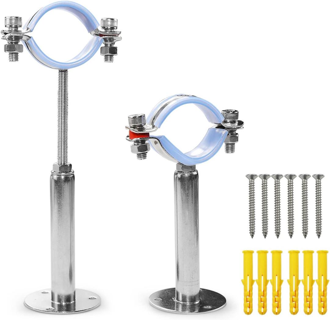 AKIHISA 2 Pcs 304 Stainless Steel Pipe Supports, Wall Mount Ceiling Mount Pipe Hanger, Pipe Holder for OD Pipe 48-51MM Adjustable Height Range 100-200mm