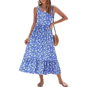 AUSELILY Womens Summer Dresses 2026 Sleeveless Maxi Dress Square Neck Casual Tiered Long Dress with Pockets 3XL