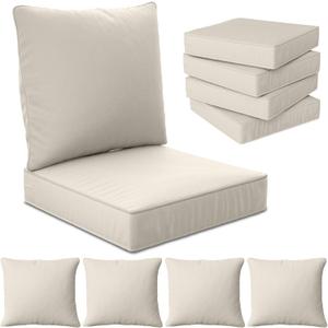 24" x 24" x 6" Outdoor Deep Seat Cushions Set - 4 Set Waterproof & Fade Resistant Patio Furniture Replacement Cushions, Non-Slip Outdoor Cushions Fit Loveseats, Couches, Chairs, and Sofas.