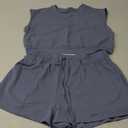 LovelyWholesale Short Sets for Women 2 Piece Summer Sets Cap Sleeve Crop Tops and Shorts Tracksuits Sets Large, Blue 