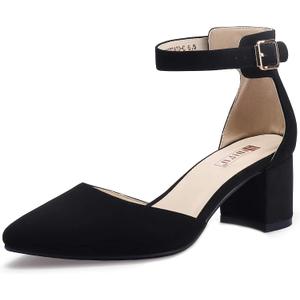 IDIFU Women's IN2 Pedazo Dress Shoes Low Block Heels Comfortable Chunky Closed Toe Ankle Strap Wedding Pumps 7