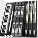Nicpro 0.5 mm Art Mechanical Pencil Set in Storage Case, 3 PCS Metal Drafting Pencil Lead Pencil with 6 Tube HB Refills, 3 Erasers, 9 PCS Eraser Refills for Artist Writing, Drawing, Sketching