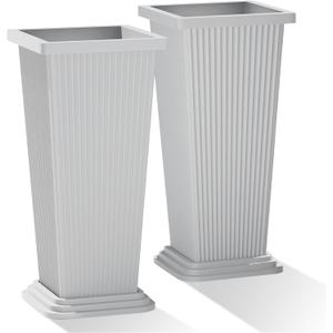 Tall Outdoor Planters Set of 2, 24" Tapered Outdoor Tall White Planter for Front Porch, Large Indoor Modern Planter Flower Pots with Tray, Drainage Holes (Ribbed)