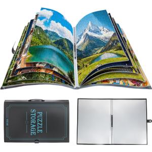 1000 Pcs Puzzle Storage Portfolio Folder with 20 Acid- Free Pockets, Large Capacity Puzzle Organizer, Portable, Dustproof and Protective Accessory for Jigsaw Enthusiasts, Blue, 1000 Piece