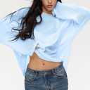 Cioatin Women Oversized Long Sleeve Sheer Mesh Knit Sweater Tops Y2K Summer Loose Hollow Out Pullover Jumper Shirt Beach Sky Blue, Small (Blue)