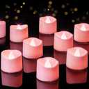 Homemory Pink Tea Lights Candles Battery Operated, 200+Hour Flameless Flickering Fake Electric LED Colored Tealights Candles for Romantic Wedding Decor, Baby Showers, Proposal, Valentine's, 12-Pack
