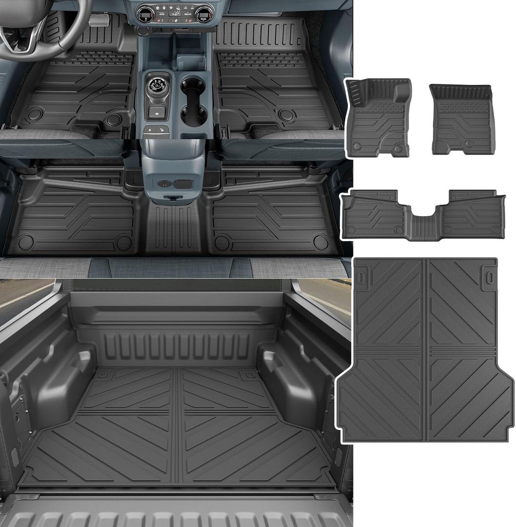 powoq Hybrid Floor Mat Compatible with 2022-2025 Ford Maverick Bed Mat TPE Truck Liner Truck Bed Mat Floor Liner Replacement for 2022 2023 2024 2025 Ford Maverick Accessories (Bed Mat+Floor Mat)