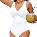Holipick Women Tummy Control One Piece Swimsuit - Push Up Bathing Suit Full Coverage Slimming Swimwear (XX-Large, White)