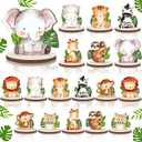 Kigley 18 Pcs Jungle Animals Safari Baby Shower Decorations Wooden Jungle Party Decorations Safari Centerpieces for Tables Forest Animals Shapes Table Topper for Kids Camping Birthday Party Supplies