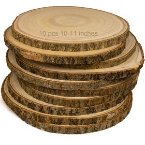 Large Unfinished Wood Slices for Centerpieces 10 Pcs 10-11 inches Natural Wood centerpieces for Tables Table Decor, Rustic Wedding CenterpiecesWood Rounds for Crafts, and Wooden Christmas Decoration