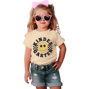 MODNTOGA Kid Girl Boy First Day of School Shirt Cute Face Kindergarten Graphic T-Shirt Short Sleeve Back to School Tee Tops (Beige, 4-5 Years)