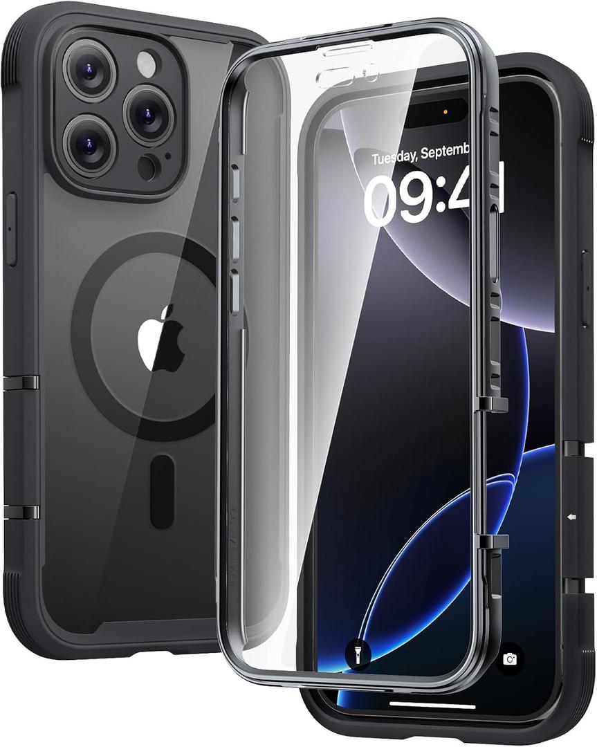 Diaclara Magnetic Designed for iPhone 16 Pro Case, Full Body Rugged with Touch Sensitive Anti-Scratch Screen Protector, Compatible with MagSafe, Soft Bumper Case for iPhone 16 Pro 6.3'', Black