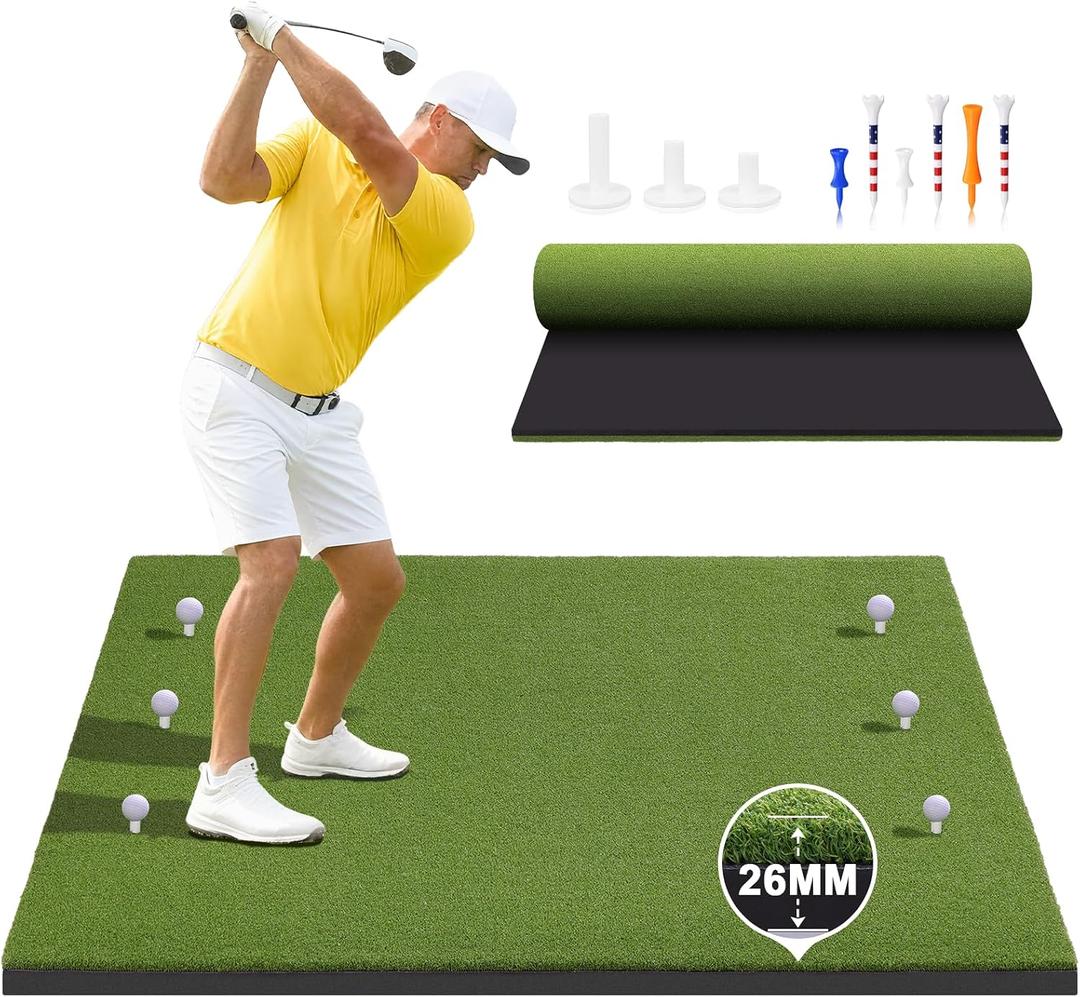 Golf Hitting Mat 5x4ft, Large 26mm Professional Golf Practice Mat for Driving & Swinging, Realistic Grass Golf Training Mat for Garage & Backyard, Ultra-Durable Artificial Turf, Gifts for Him Men