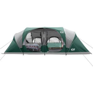 CAMPROS CP Tent 12-Person-Camping-Tents,3 Room Family Tents,Waterproof Windproof Family Tent with Top Rainfly,6 Large Mesh Windows,Double Layer,Easy Set Up, Portable with Carry Bag-20' x 9' x 72"(H) (Dark Green)