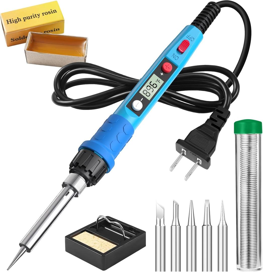 Soldering Iron Kit, 80W 110V LCD Digital Solder Iron Pen with Ceramic Heater, Portable Welding Tools with 5pcs Tips, Stand, Solders Wire, Sponge, Paste, for Metal, Electric Repairs, DIY