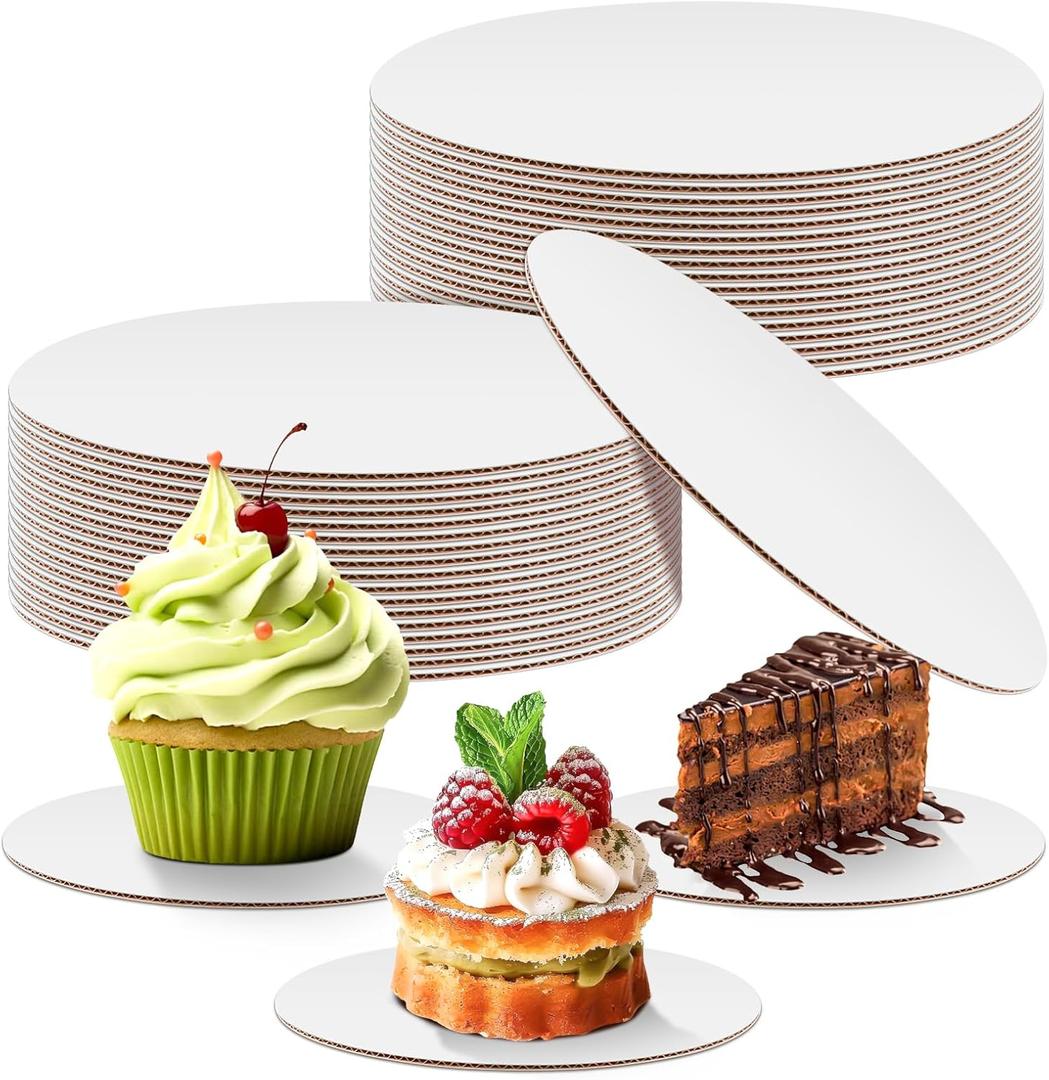 30 Pack 6 Inch Round Cake Boards, Disposable Corrugated White Cake Cardboard Food-graded Plate Tray Circles Base for Dessert DIY Crafts Display