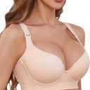Plus Size Push Up Bra for Women Hide Back Fat Smoothing Bra Seamless Underwire T-Shirt Bra (38D, Nude)