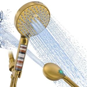 SR SUN RISE Filtered Shower Head with Handheld High Pressure 9 Spray Mode Showerhead Detachable Shower Head Water Softener Filters Beads for Hard Water Remove Chlorine 1 Filter Brushed Gold