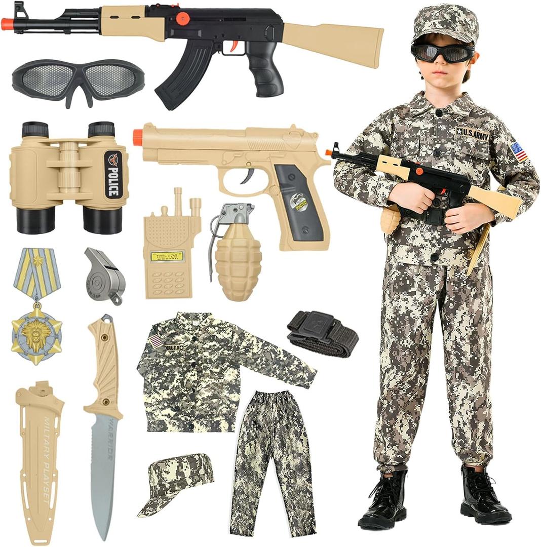 Army Costume For Kids, Military Soldier Costumes For Boys, Halloween Costumes Dress Up Role Play Set (Large(8-10yr))