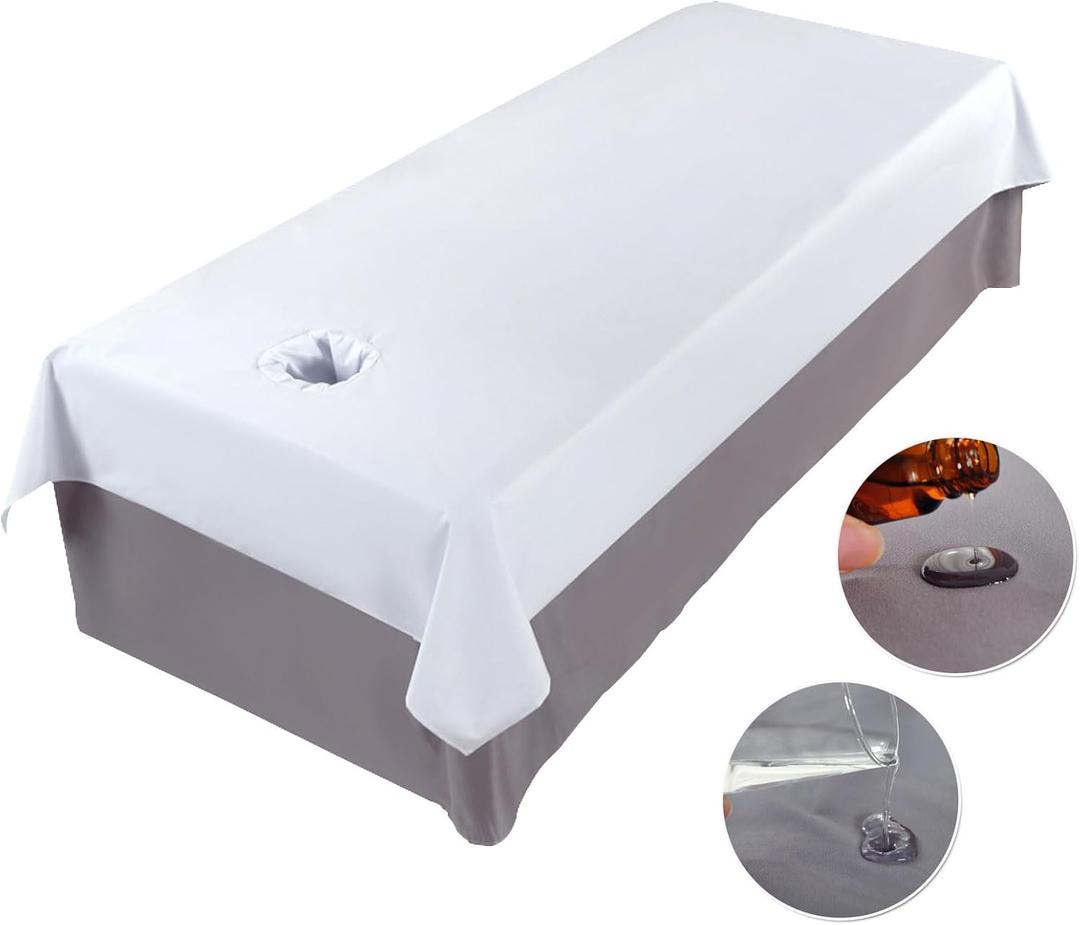 Premium Reusable Massage Table Sheets Bed Cover 47 x 90 Inches with Face Hole, Fitted Table for Master Massage, Waterproof and Oilproof, Stain and Wrinkle-Resistant, Machine Washable