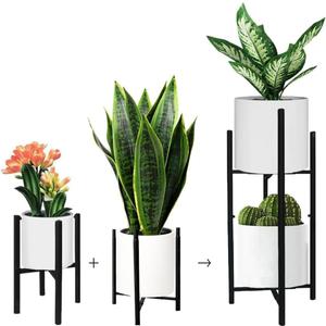 Plant Stand 2 Tier for Indoor Outdoor, Adjustable Metal Plant Holder, Heavy Duty Potted Flower Holder, Plant Pot Shelf, Fits 8-12 Inches Pot, Display Racks for Home