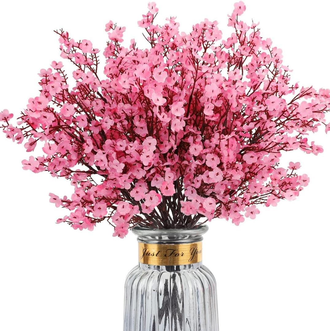 8Pcs Babys Breath Artificial Flowers Silk,Real Touch Pink Bouquets Fake Flowers for Valentine's Day Vase Home Office Wedding Indoor Outdoor Centerpiece Table Mother's Day Decorations
