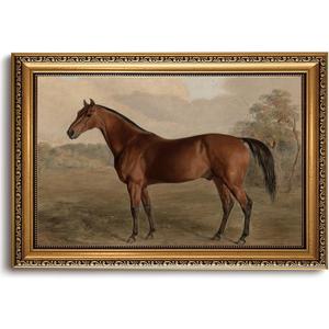 LHHJDIO Vintage Gold Framed Wall Art Farmhouse Horse Canvas Wall Art Rustic Classic Animal Picture Wall Decor Western Animal Art Prints for Bedroom Bathroom Living Room 16"x24"