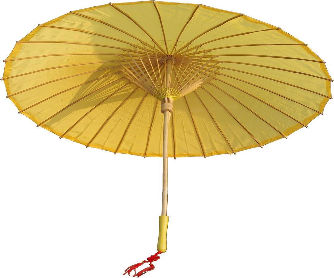 Plain Bamboo Parasol Umbrella, Yellow, 33 Inch Diameter, One Size