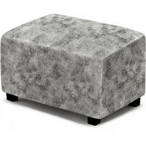 Leather Like Ottoman Cover, Stretch Small/Large Square Ottoman Covers, Rectangular Ottoman Slipcovers with Non-Slip Elastic Bottom for Footstools (Small, Marble)