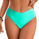 Fanuerg Women's Bikini Bottom Cross V Cut Front Swimsuit Full Coverage Bathing Suit Bottoms (Large, Lake Green)