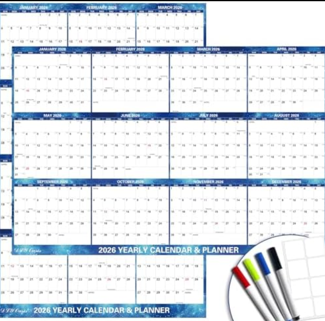 24" x 36" 2026 Wall Calendar Dry Erase - Large Starry Sky Wall Calendar Wet & Dry Erasable Laminated 12 Month Annual Yearly Planner, Reversiblel, Blue