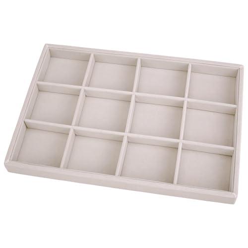 Mornajina 12 Grids Velvet Jewelry Tray Jewelry Display Tray, Stackable Empty Plate Trays for Earrings Necklaces Bracelet Rings Display Showcase - Beige