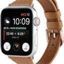 Premium Leather Strap Compatible with Apple Watch Series 11/10/9/8/SE, Soft Genuine Leather Camel Watch Band for Women and Men, 38/40/41/42mm