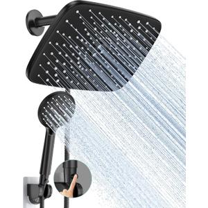 Veken 11.8 Inch Rain Shower Head with Handheld- High Pressure Dual Shower Heads with 5 Modes Handheld Spray Combo- Wide Rainfall Showerhead with Hose, Bathroom Accessories, Matte Black  