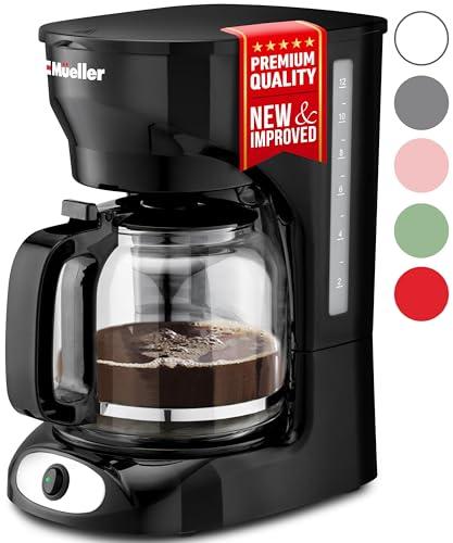 Mueller 12-Cup Drip Coffee Maker - Borosilicate Carafe, Auto-Off, Reusable Filter, Anti-Drip, Keep-Warm Function, Clear Water Level Window Coffee Machine, Kitchen Essentials & Accessories
