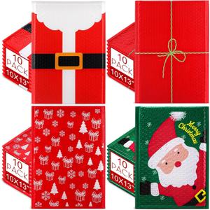 40 Pcs 10 x 13 Inch Large Christmas Poly Bubble Mailers Christmas Padded Envelopes Self Adhesive Holiday Shipping Bags Assorted Xmas Bags for Business School Family Xmas Gift