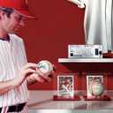 FEMELI Baseball Case Display Holder: 2PCS Acrylic Clear Ball Box with Base/Card Slot-Memorabilia Showcase Autograph Softball Protector Stand (Red)